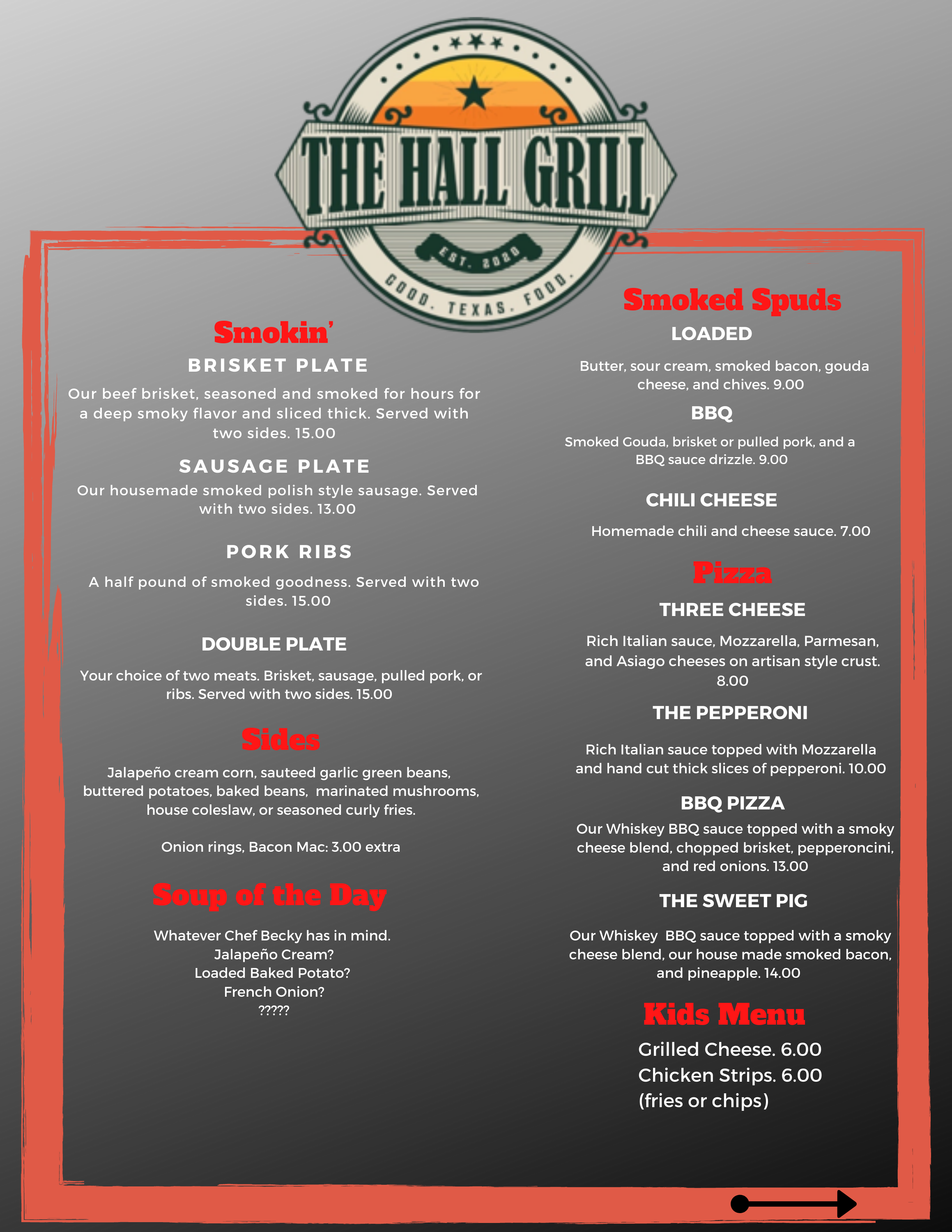 The Hall Grill Menu Page 2 PNG